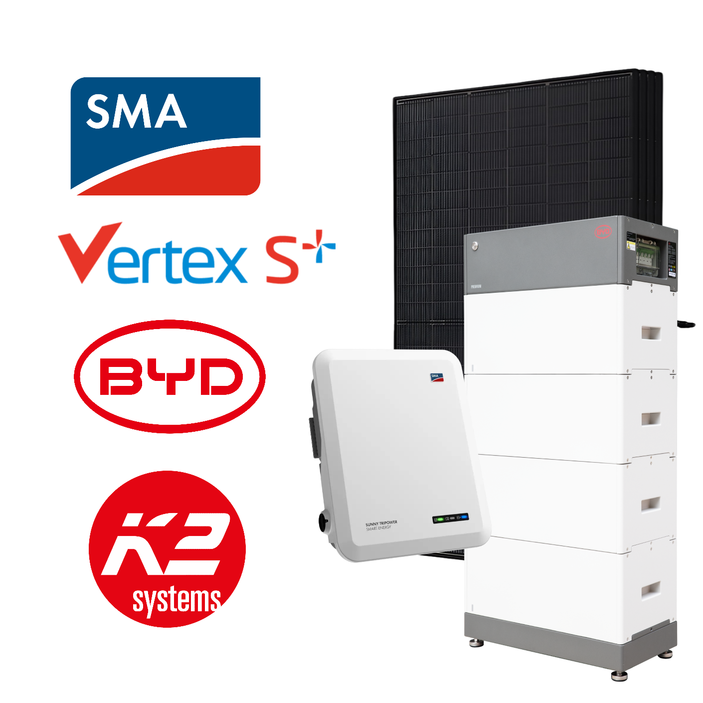 SMA 5-10kWp Komplett-PV-System, mit BYD-Batterieoption, inkl. Installation & Registrierung