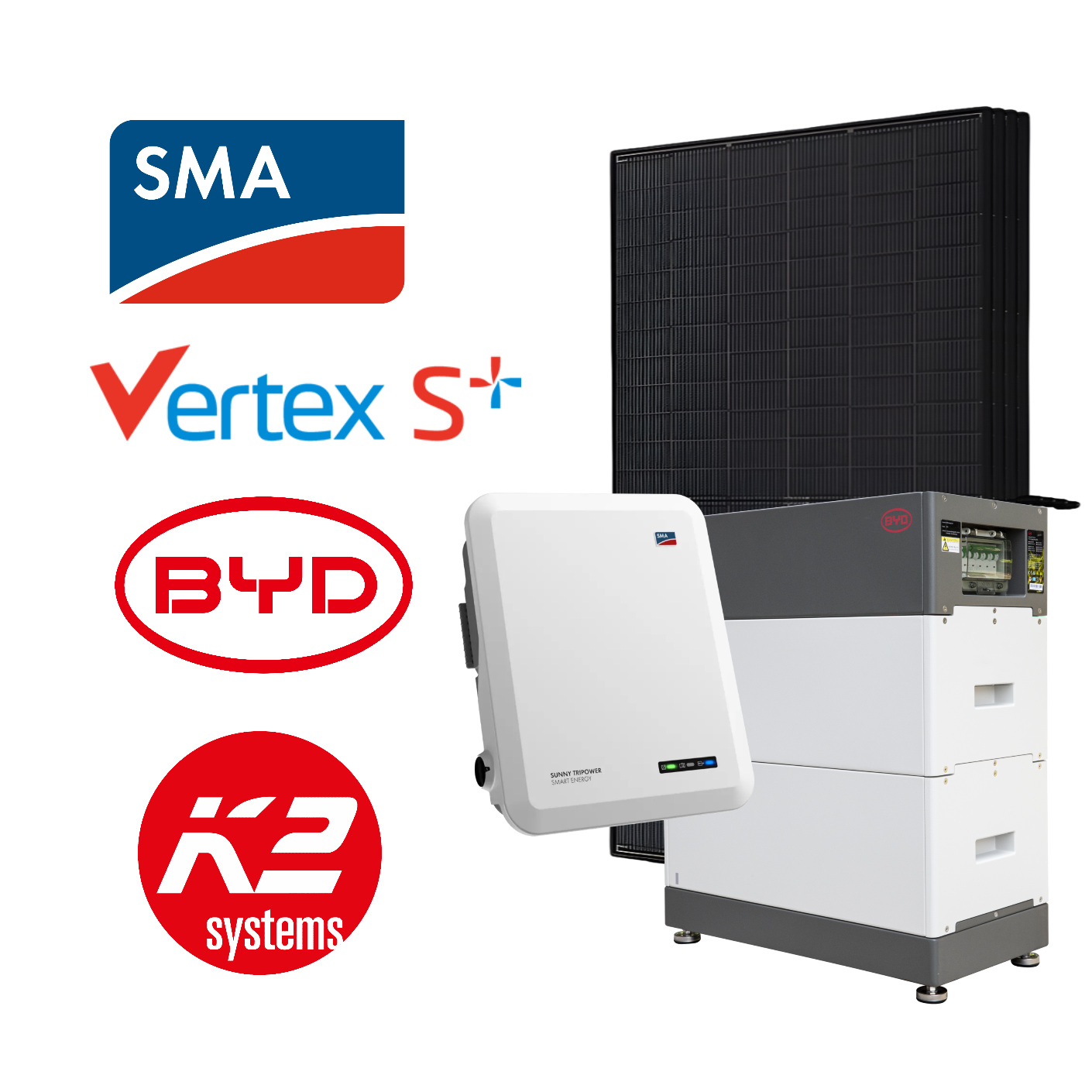 SMA 5-10kWp Komplett-PV-System, mit BYD-Batterieoption, inkl. Installation & Registrierung